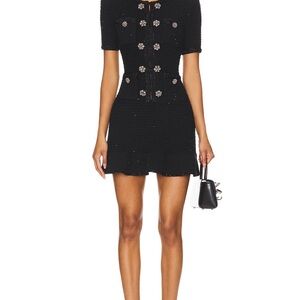 Self-Portrait Black Mini Dress with Embellished Buttons